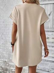 LOOSE FIT SOLID COLOR ROUND NECK BATWING SLEEVE DRESS