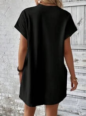 LOOSE FIT SOLID COLOR ROUND NECK BATWING SLEEVE DRESS