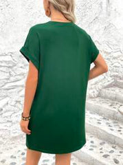 LOOSE FIT SOLID COLOR ROUND NECK BATWING SLEEVE DRESS