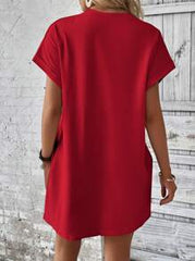 LOOSE FIT SOLID COLOR ROUND NECK BATWING SLEEVE DRESS