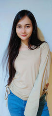 DRAWSTRING SIDE SOLID TEE-STONE