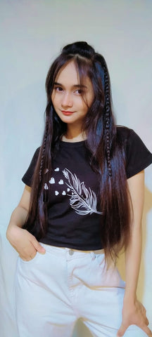 FEATHER AND HEART PRINT TEE-BLACK
