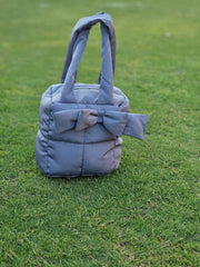 Puffer Bag Bow Tote Bag Grey