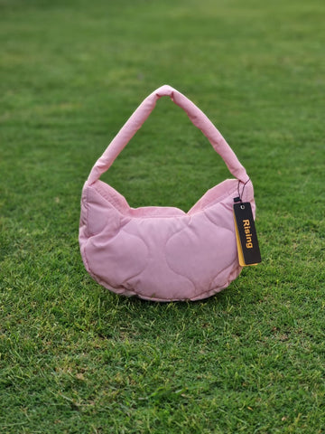 Quilted Puffer Hobo Bag Handbag for Outdoor Travel-Pink