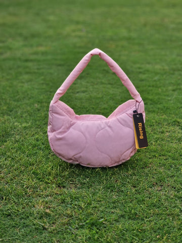 Quilted Puffer Hobo Bag Handbag for Outdoor Travel-Pink