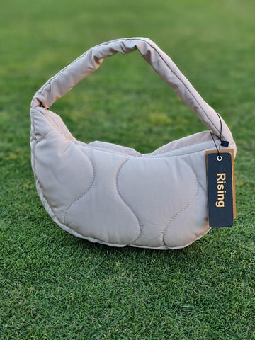 Quilted Puffer Hobo Bag Handbag for Outdoor Travel-Beige