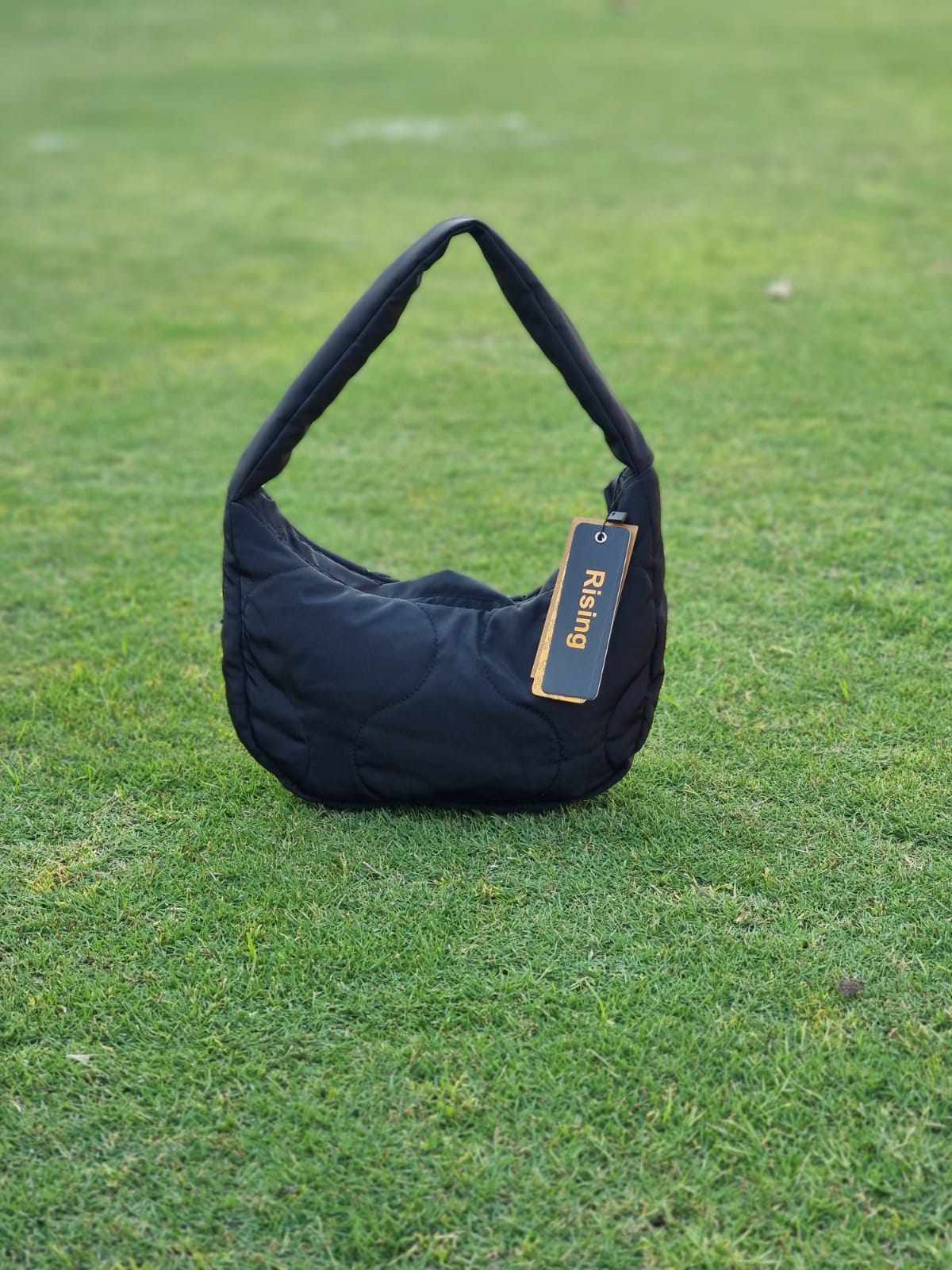 Quilted Puffer Hobo Bag Handbag for Outdoor Travel-Black