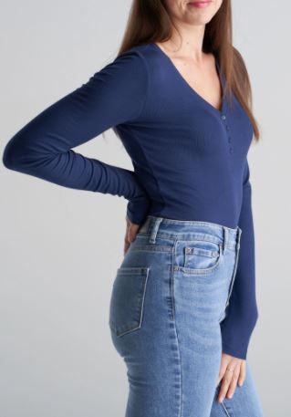 WOMEN'S LONG SLEEVE SHIRT WITH BUTTON-NAVY