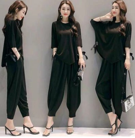 SWEAT SUITS HIGH WAISTED TWO PIECE SET BLACK