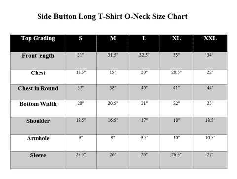 Side Button Long T-Shirt O-Neck