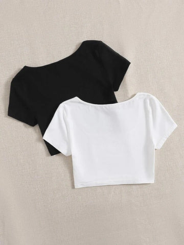 PACK OF 2 BASICS SQUARE NECK SOLID TEE