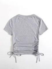 DRAWSTRING SIDE SOLID TEE-GREY