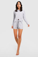 DOUBLE SIDE STRIPE JERSEY LOUNGE SHORT SET-GREY