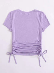 DRAWSTRING SIDE SOLID TEE-LILAC