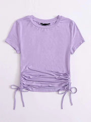 DRAWSTRING SIDE SOLID TEE-LILAC
