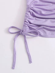 DRAWSTRING SIDE SOLID TEE-LILAC