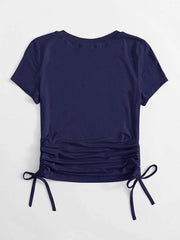 DRAWSTRING SIDE SOLID TEE-NAVY