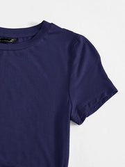 DRAWSTRING SIDE SOLID TEE-NAVY