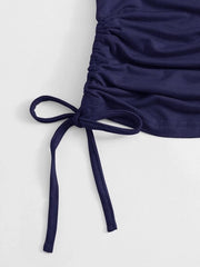 DRAWSTRING SIDE SOLID TEE-NAVY