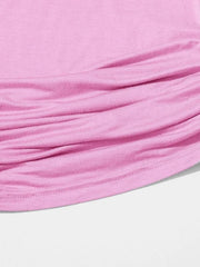 DRAWSTRING SIDE SOLID TEE-PINK