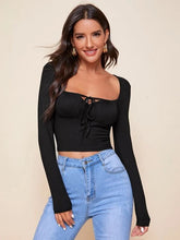 TIE NECK RUCHED BUST CROP TOP-BLACK