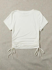 DRAWSTRING SIDE SOLID TEE-WHITE