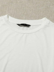 DRAWSTRING SIDE SOLID TEE-WHITE