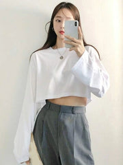 DROP SHOULDER OVERSIZED CROP TEE-WHITE