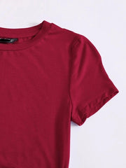 DRAWSTRING SIDE SOLID TEE-WINE