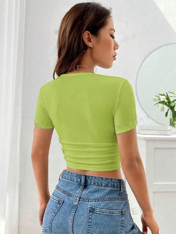 SOLID RUCHED CROP TEE