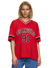 OVERSIZED LA 91 LOS ANGELES PRINT T-SHIRT COLLEGE TEE