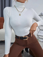 Womens Turtleneck Ribbed Knit Sweater