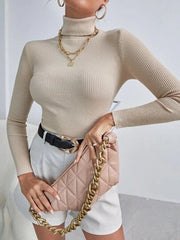 Womens Turtleneck Ribbed Knit Sweater
