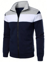 MEN COLOR BLOCK ZIP UP SWEATSHIRT