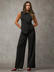 Women's Solid Color Asymmetric Hem Vest Blazer& And Pants Set