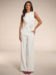 Women's Solid Color Asymmetric Hem Vest Blazer& And Pants Set