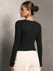 TWIST FRONT DESIGN V-NECK LONG SLEEVE TOP