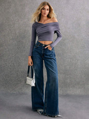 ASYMMETRICAL CROSS WRAP RUCHED FITTED CROPPED TOP