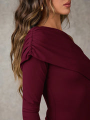 CASUAL ASYMMETRICAL COLLAR FITTED LONG SLEEVE TOP