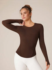 WAIST SLIMMING CURVED LONG SLEEVE TOP
