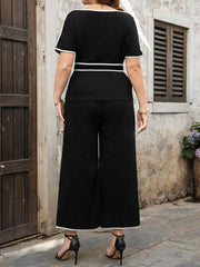 WOMEN CREW NECK SHORT SLEEVE TOP AND POCKET FRONT WIDE LEG PANT