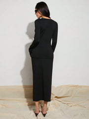 WOMEN SINGLE BREASTED LONG SLEEVE TOP AND PLEATED MINI SKIRT