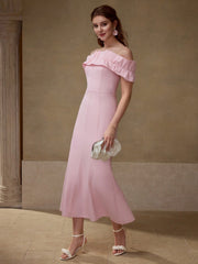 RUFFLE TRIM BIAS CUT DRESS