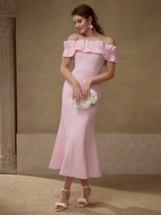 RUFFLE TRIM BIAS CUT DRESS