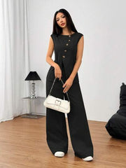 Women's 2pcs Set Sleeveless Top & Wide Leg Pant