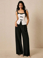 Women's Vest Bow Decoration Top Wiith wide leg pants