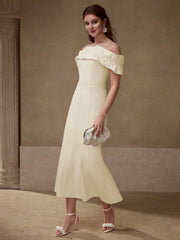 RUFFLE TRIM BIAS CUT DRESS