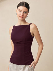 KNIT VEST WITH SQUARE NECKLINE, SPAGHETTI STRAPS, BOW ON BACK