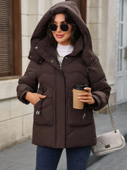 WOMEN'S SOLID COLOR LONG SLEEVE HOODED LONG CASUAL JACKET