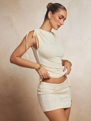 RUCHED DRAWSTRING DETAIL ASYMMETRICAL HEM SLEEVELESS TOP